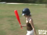 Sweety teen babe Kitty Kim playing baseball and getting