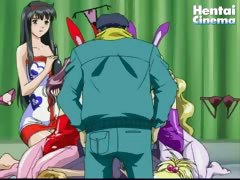 Horny hentai businessman fucks five hentai babes at the