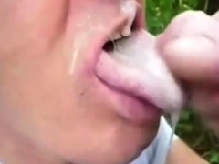 A cum sucker in the woods