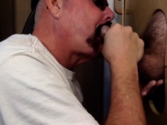 Moustache mature gay sucks gloryhole rod till cum in mouth