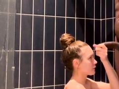 Petite Slut Sucks BBC in Shower