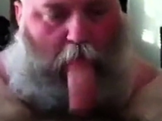 Bearded Daddy Sucks Big Cock